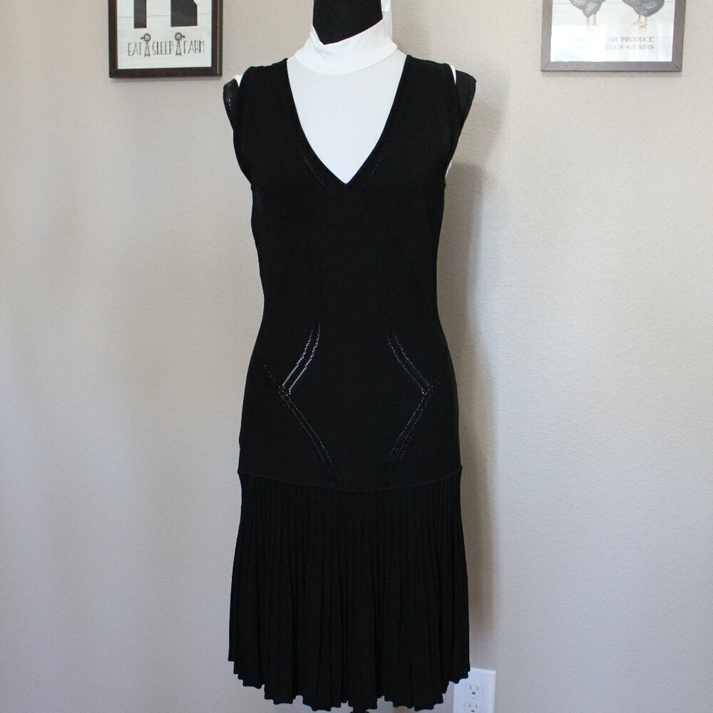 Leon Max Limited Edition Womens Black Knit Dress Dropped Waist Sleeveless Size M